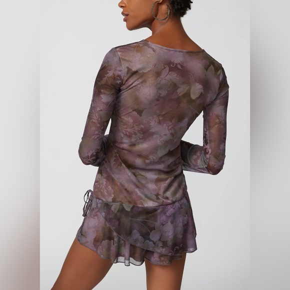 URBAN OUTFITTERS Eva Mesh Romper Small Purple Floral Playsuit Sheer Y2K Festival - Picture 2 of 12